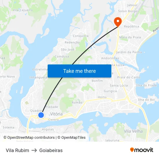 Vila Rubim to Goiabeiras map