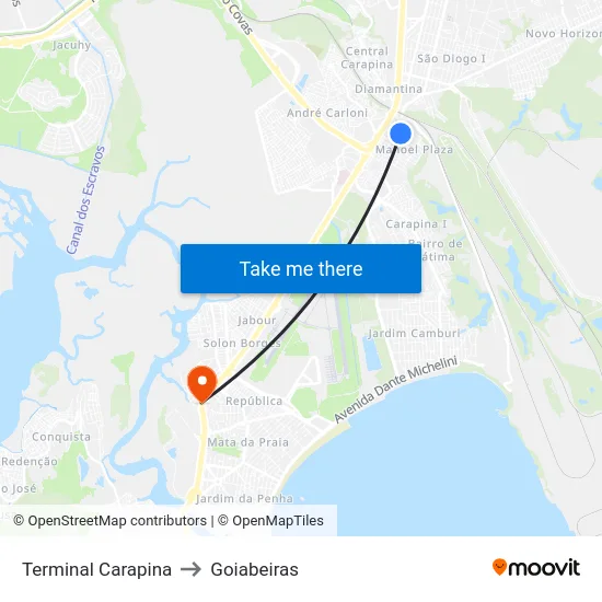 Terminal Carapina to Goiabeiras map