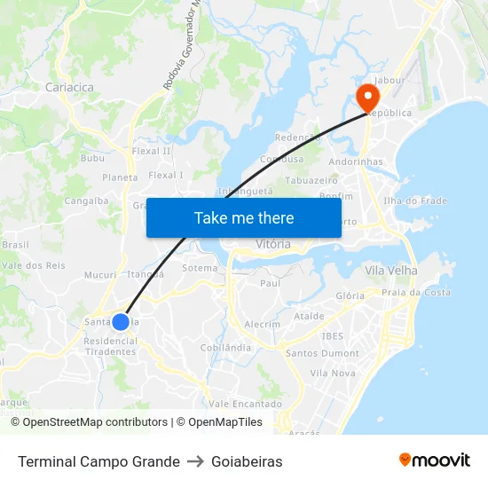 Terminal Campo Grande to Goiabeiras map