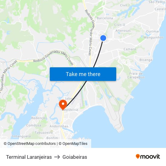 Terminal Laranjeiras to Goiabeiras map