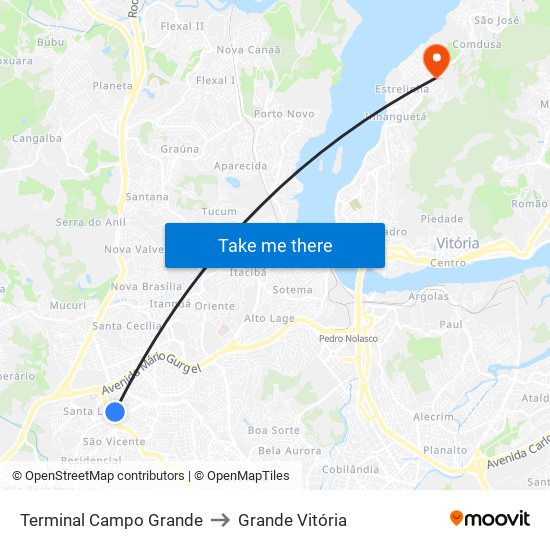 Terminal Campo Grande to Grande Vitória map