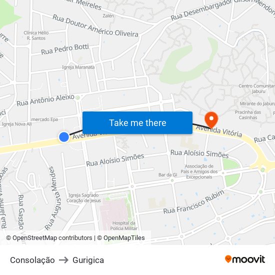 Consolação to Gurigica map