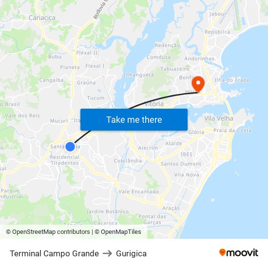 Terminal Campo Grande to Gurigica map