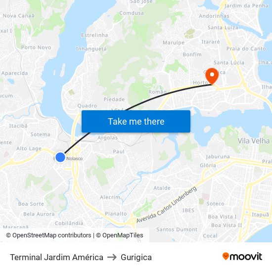 Terminal Jardim América to Gurigica map