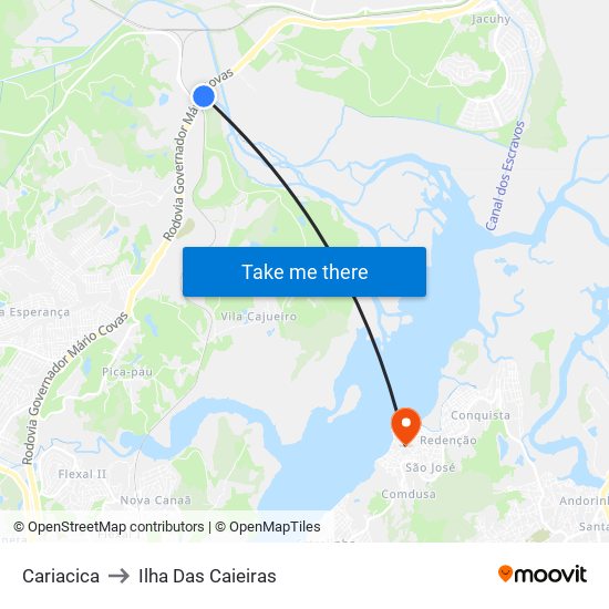 Cariacica to Ilha Das Caieiras map