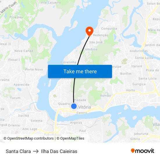 Santa Clara to Ilha Das Caieiras map