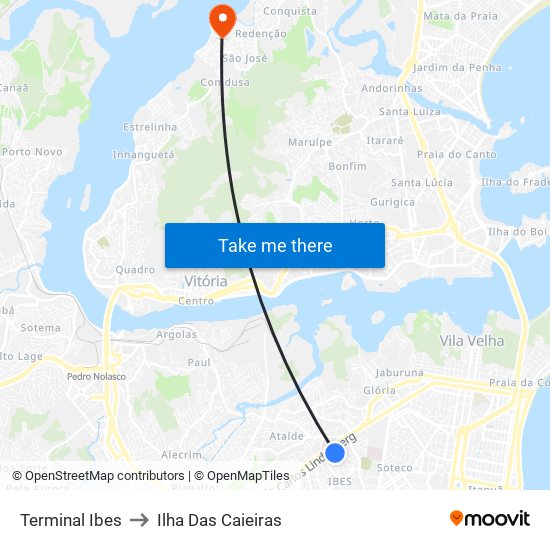 Terminal Ibes to Ilha Das Caieiras map