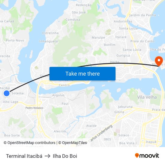 Terminal Itacibá to Ilha Do Boi map
