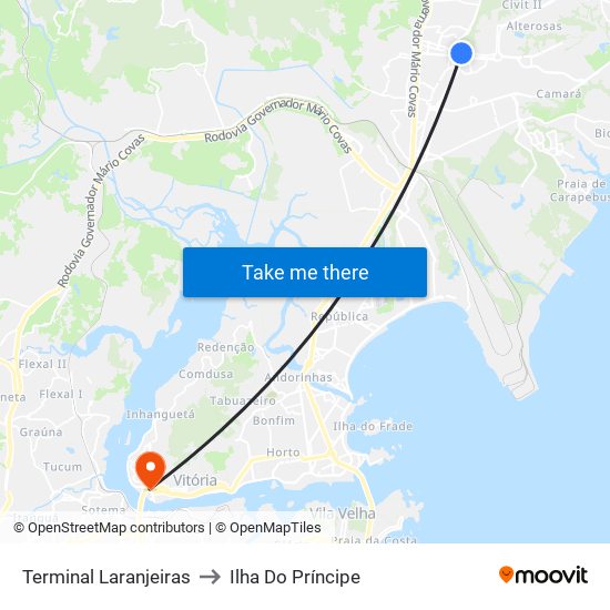 Terminal Laranjeiras to Ilha Do Príncipe map