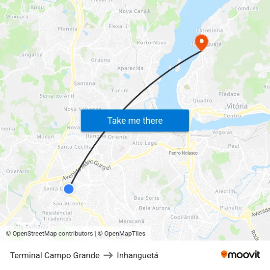 Terminal Campo Grande to Inhanguetá map