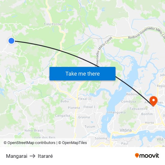 Mangarai to Itararé map