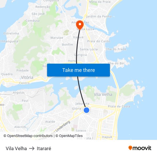 Vila Velha to Itararé map