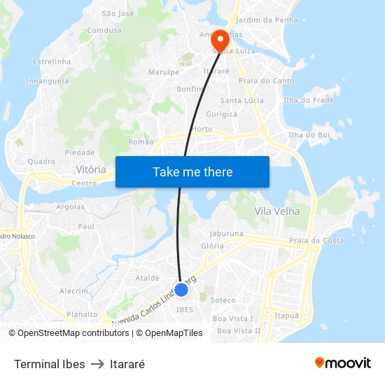 Terminal Ibes to Itararé map