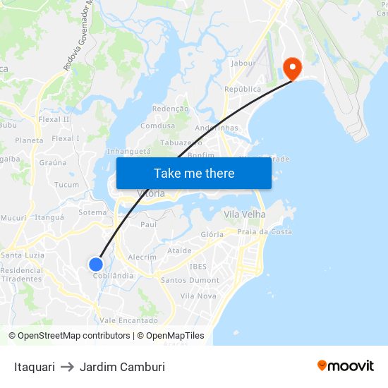 Itaquari to Jardim Camburi map
