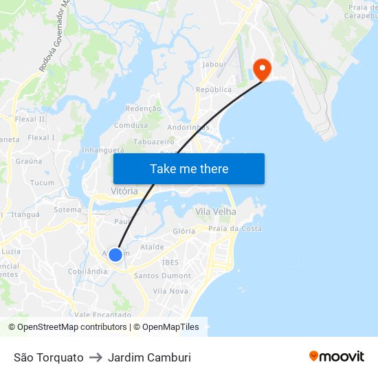 São Torquato to Jardim Camburi map