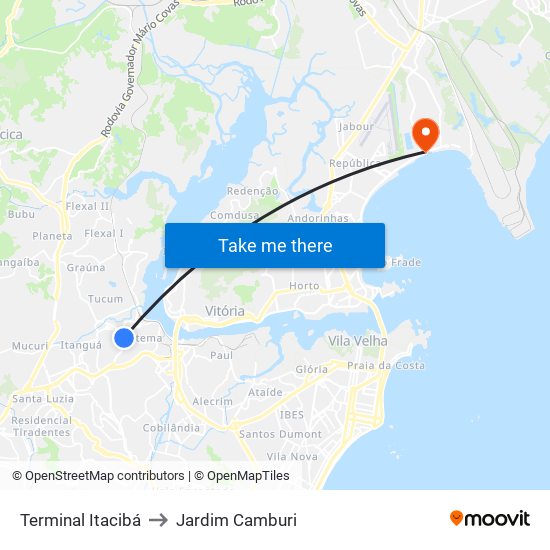 Terminal Itacibá to Jardim Camburi map