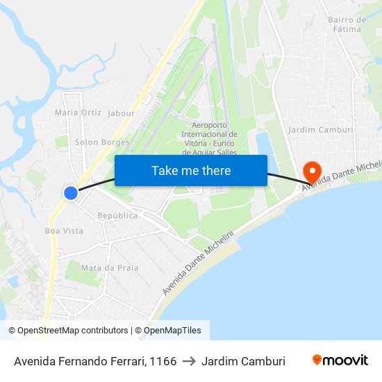 Avenida Fernando Ferrari, 1166 to Jardim Camburi map