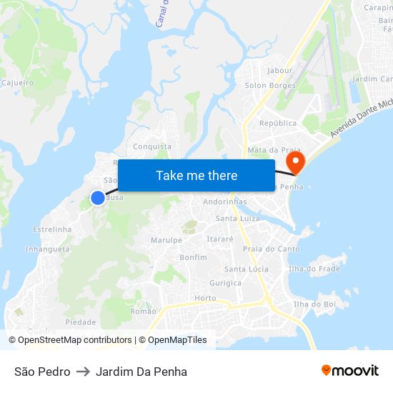 São Pedro to Jardim Da Penha map