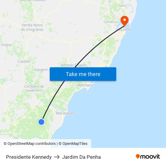 Presidente Kennedy to Jardim Da Penha map