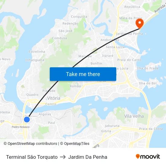 Terminal São Torquato to Jardim Da Penha map