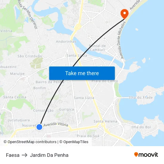 Faesa to Jardim Da Penha map