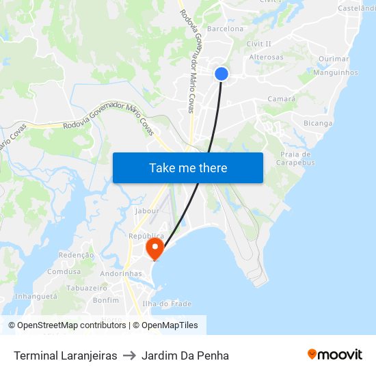 Terminal Laranjeiras to Jardim Da Penha map