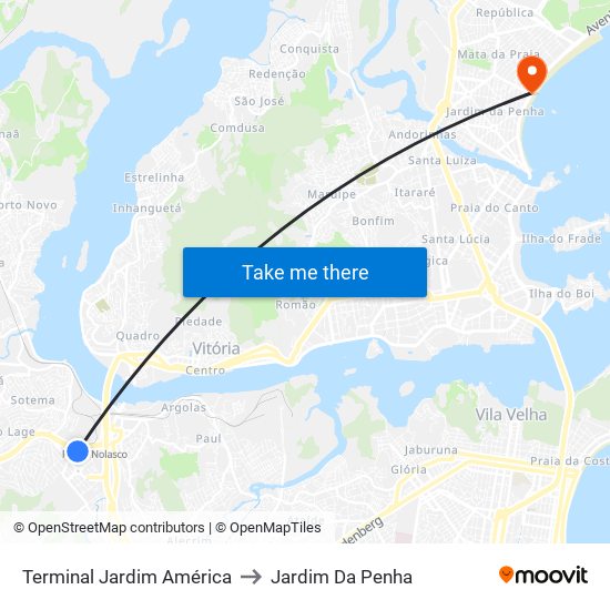 Terminal Jardim América to Jardim Da Penha map
