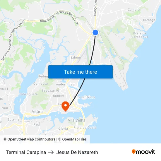 Terminal Carapina to Jesus De Nazareth map
