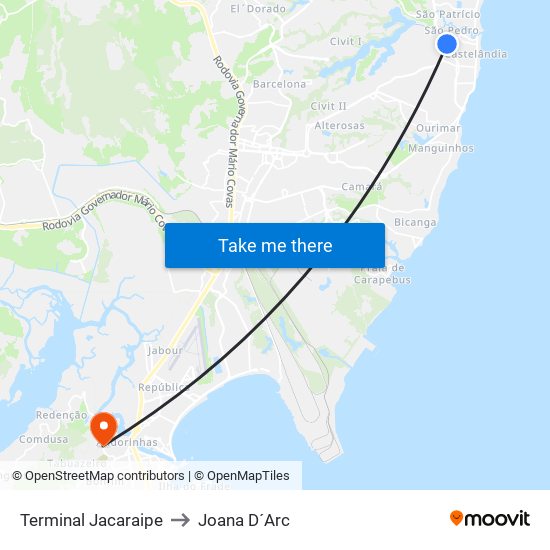 Terminal Jacaraipe to Joana D´Arc map