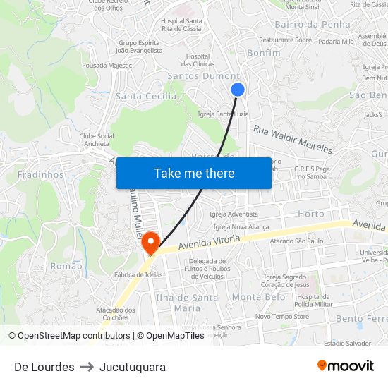 De Lourdes to Jucutuquara map