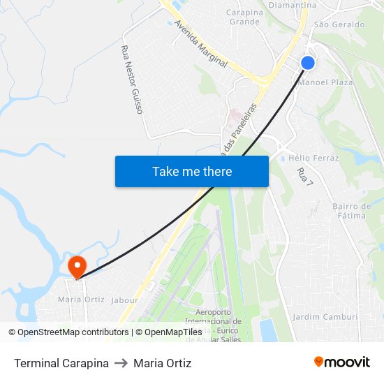 Terminal Carapina to Maria Ortiz map