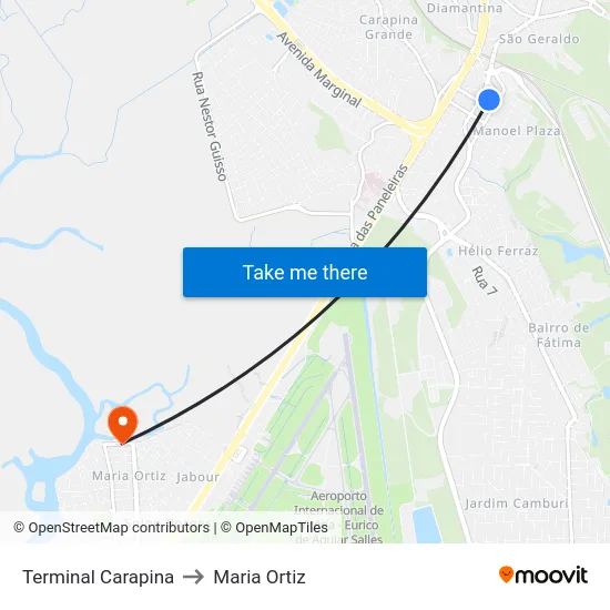 Terminal Carapina to Maria Ortiz map