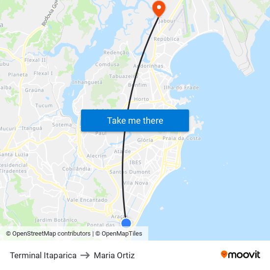 Terminal Itaparica to Maria Ortiz map