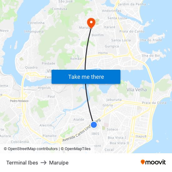 Terminal Ibes to Maruípe map