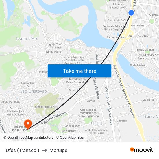 Ufes (Transcol) to Maruípe map
