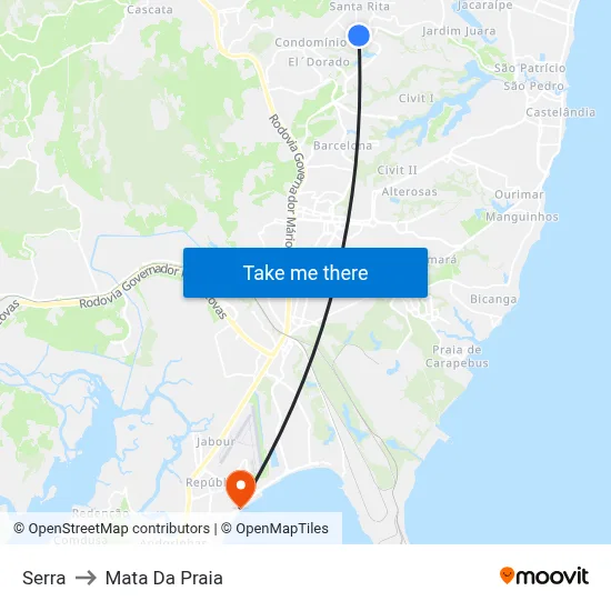Serra to Mata Da Praia map