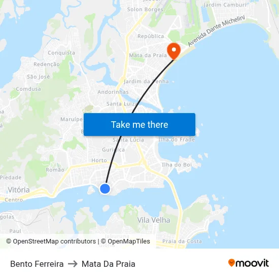 Bento Ferreira to Mata Da Praia map