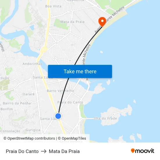 Praia Do Canto to Mata Da Praia map