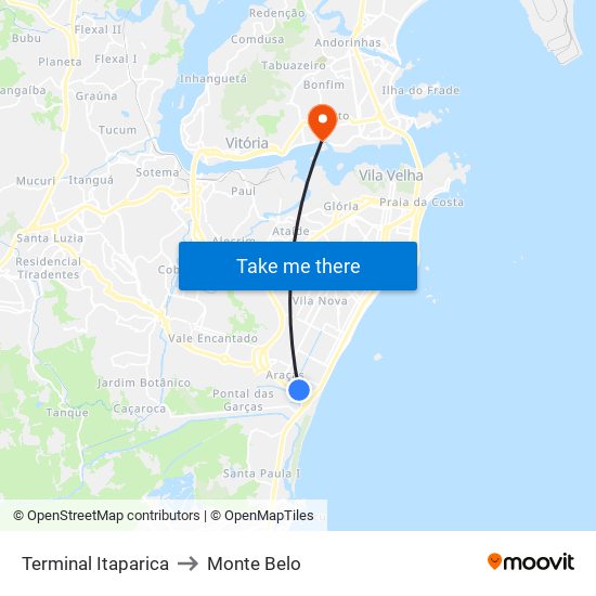 Terminal Itaparica to Monte Belo map