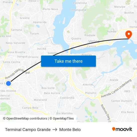 Terminal Campo Grande to Monte Belo map