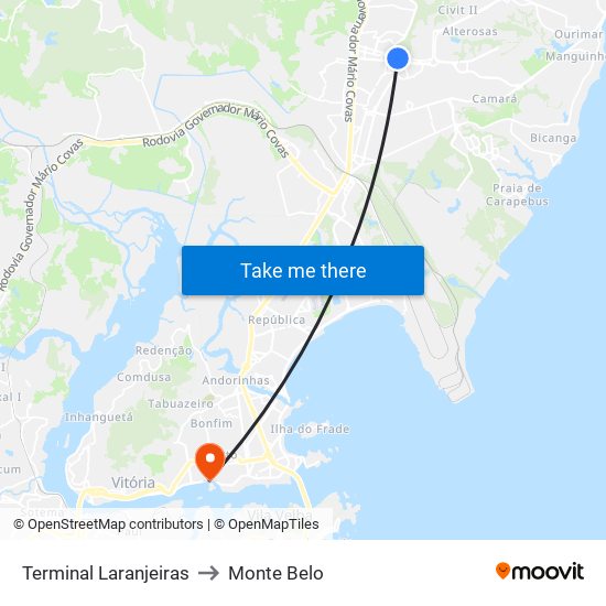 Terminal Laranjeiras to Monte Belo map