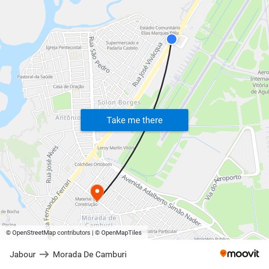 Jabour to Morada De Camburi map