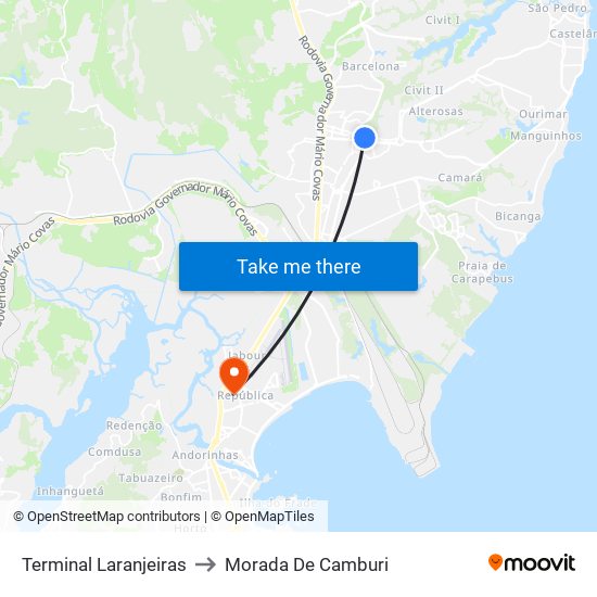 Terminal Laranjeiras to Morada De Camburi map