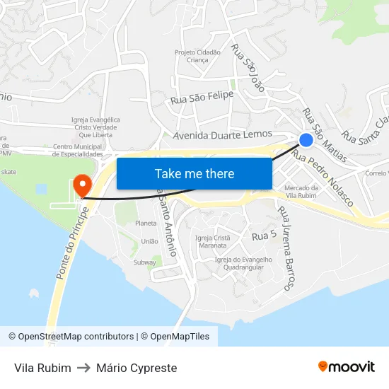 Vila Rubim to Mário Cypreste map