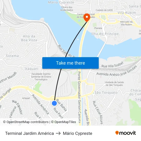 Terminal Jardim América to Mário Cypreste map