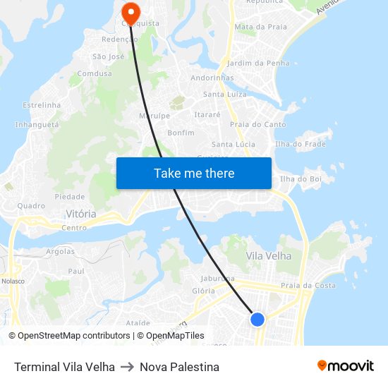 Terminal Vila Velha to Nova Palestina map