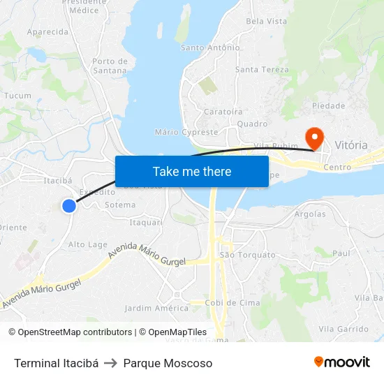 Terminal Itacibá to Parque Moscoso map