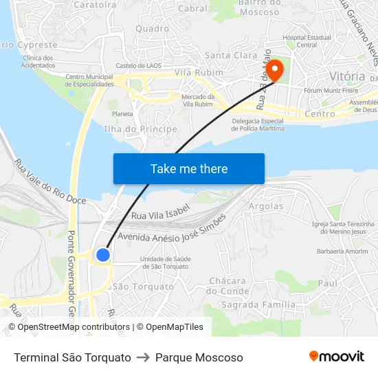 Terminal São Torquato to Parque Moscoso map