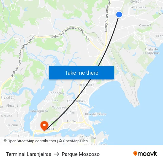 Terminal Laranjeiras to Parque Moscoso map