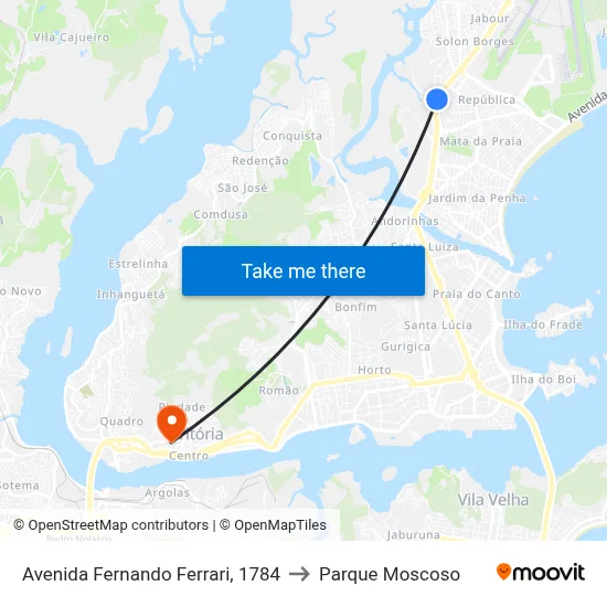 Avenida Fernando Ferrari, 1784 to Parque Moscoso map